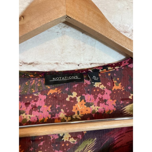 Notations Tunic Top Women XL Dark Romantic Florals Embroidery Semi Sheer Purple - Picture 3 of 12